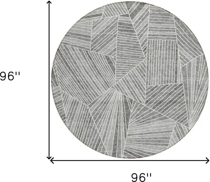 8' Gray And Ivory Round Geometric Washable Indoor Outdoor Area Rug Photo 3
