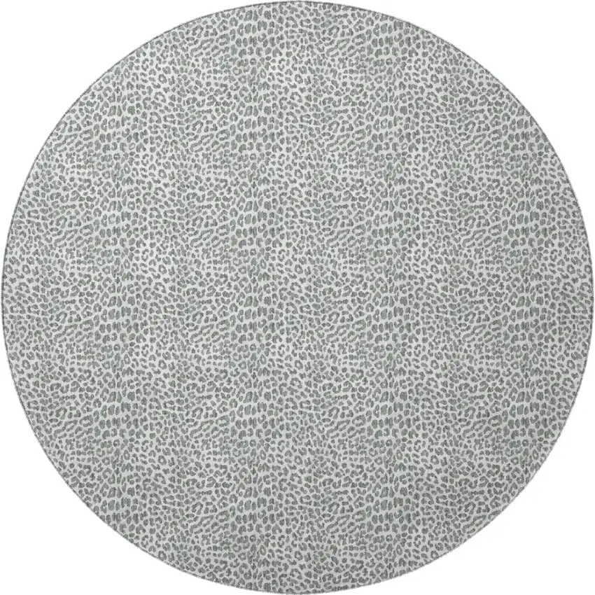 8' Gray And Ivory Round Leopard Print Washable Indoor Outdoor Area Rug Photo 5