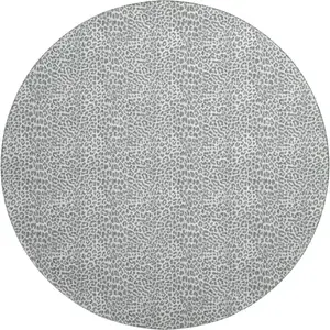 Photo of 8' Gray And Ivory Round Leopard Print Washable Indoor Outdoor Area Rug