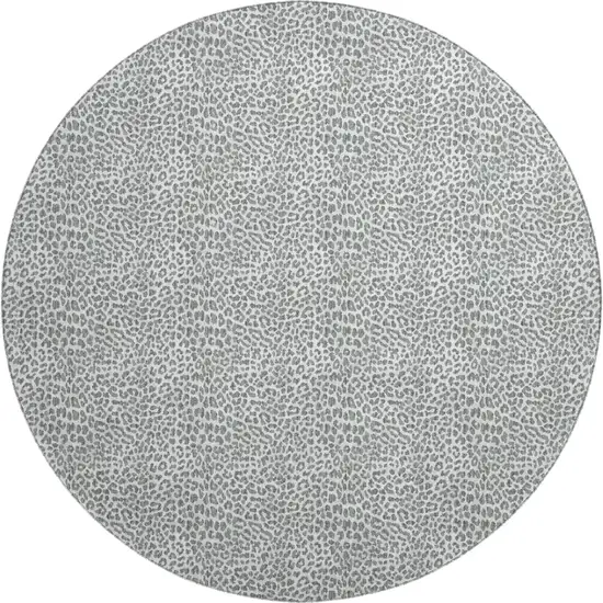 8' Gray And Ivory Round Leopard Print Washable Indoor Outdoor Area Rug Photo 2