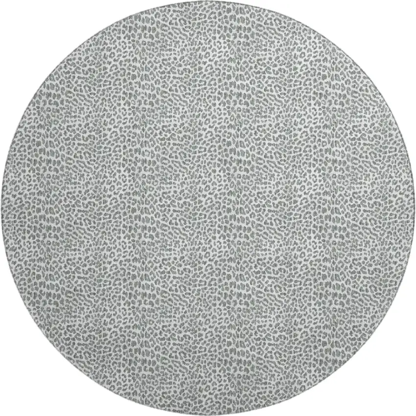 8' Gray And Ivory Round Leopard Print Washable Indoor Outdoor Area Rug Photo 2