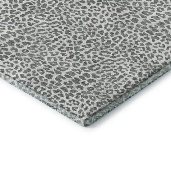 8' Gray And Ivory Round Leopard Print Washable Indoor Outdoor Area Rug Photo 6