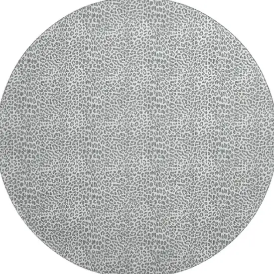 8' Gray And Ivory Round Leopard Print Washable Indoor Outdoor Area Rug Photo 4