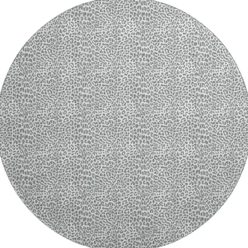 8' Gray And Ivory Round Leopard Print Washable Indoor Outdoor Area Rug Photo 4