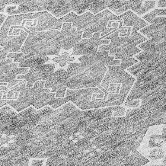 8' Gray And Ivory Round Medallion Washable Indoor Outdoor Area Rug Photo 8