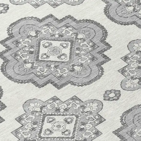 8' Gray And Ivory Round Medallion Washable Indoor Outdoor Area Rug Photo 9