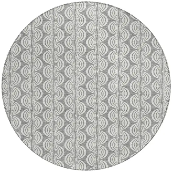 8' Gray And Ivory Round Ogee Washable Indoor Outdoor Area Rug Photo 6