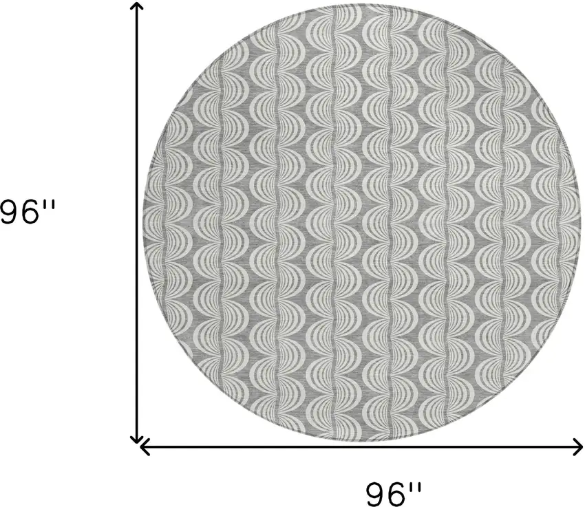 8' Gray And Ivory Round Ogee Washable Indoor Outdoor Area Rug Photo 9