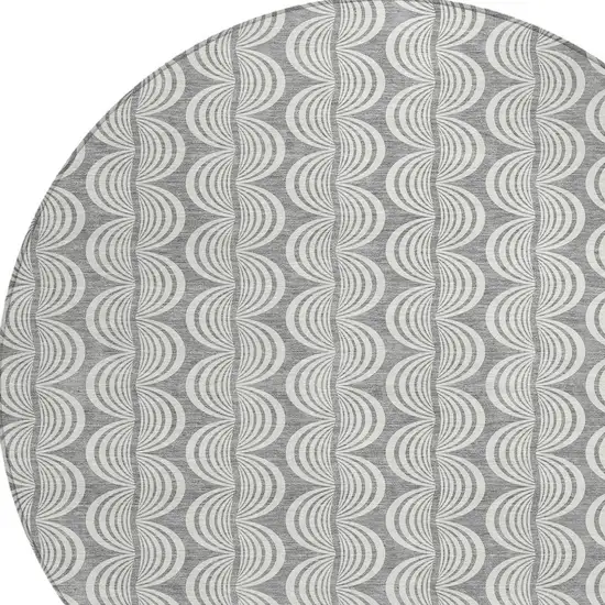 8' Gray And Ivory Round Ogee Washable Indoor Outdoor Area Rug Photo 5