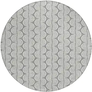 Photo of 8' Gray And Ivory Round Ogee Washable Indoor Outdoor Area Rug