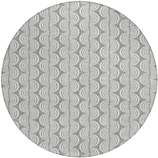 8' Gray And Ivory Round Ogee Washable Indoor Outdoor Area Rug Photo 2