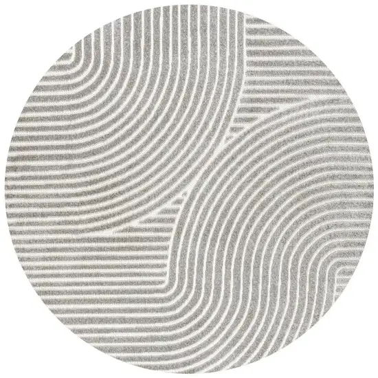 5' Gray And Ivory Round Striped Indoor Outdoor Area Rug Photo 3