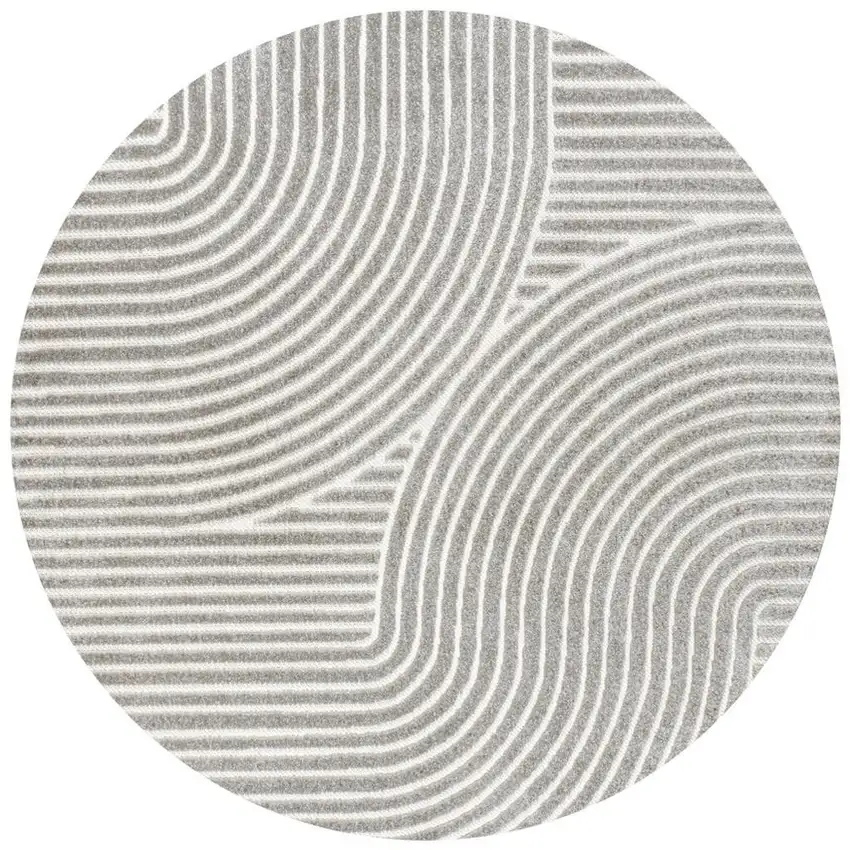 5' Gray And Ivory Round Striped Indoor Outdoor Area Rug Photo 3