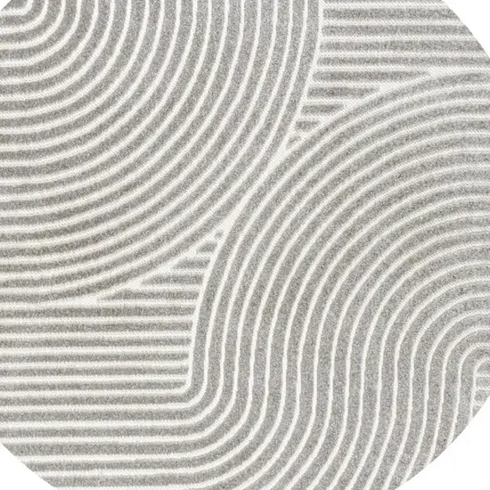 5' Gray And Ivory Round Striped Indoor Outdoor Area Rug Photo 2