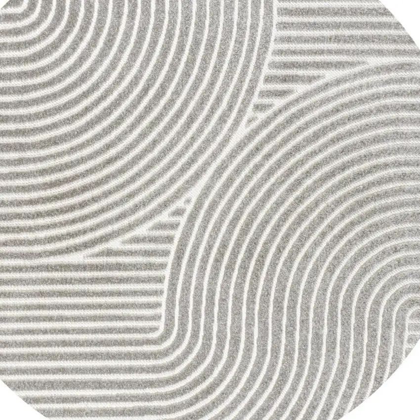 5' Gray And Ivory Round Striped Indoor Outdoor Area Rug Photo 2