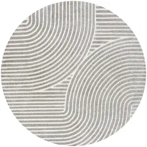 Photo of 6' Gray And Ivory Round Striped Indoor Outdoor Area Rug