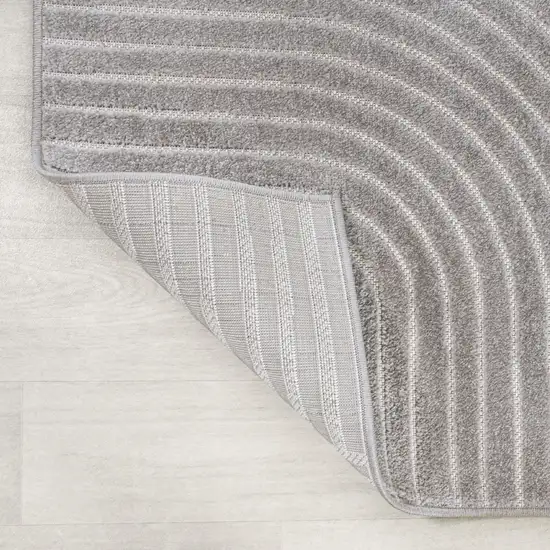 7' Gray And Ivory Round Striped Indoor Outdoor Area Rug Photo 6