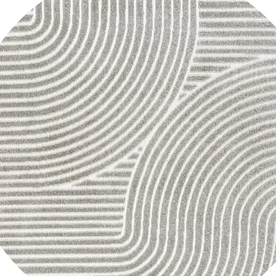 7' Gray And Ivory Round Striped Indoor Outdoor Area Rug Photo 2