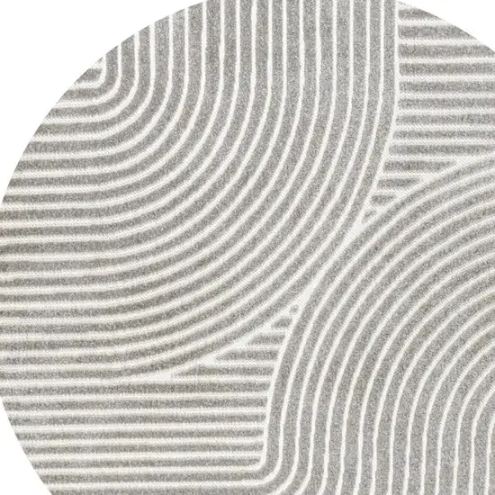 8' Gray And Ivory Round Striped Indoor Outdoor Area Rug Photo 2