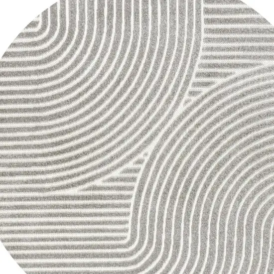 9' Gray And Ivory Round Striped Indoor Outdoor Area Rug Photo 2