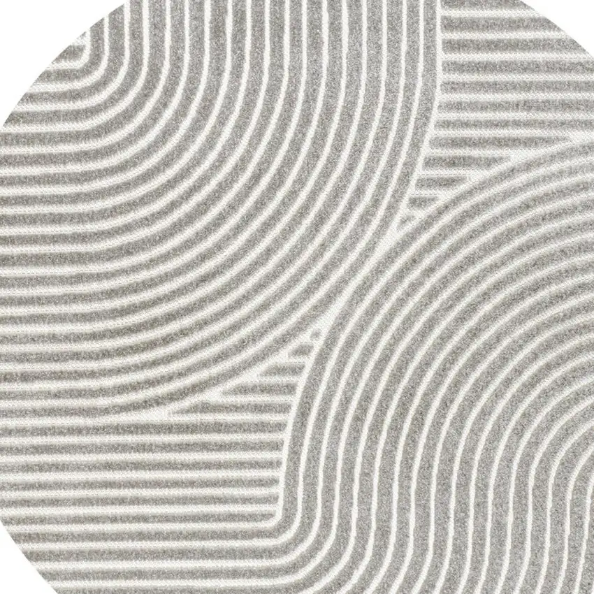 9' Gray And Ivory Round Striped Indoor Outdoor Area Rug Photo 2