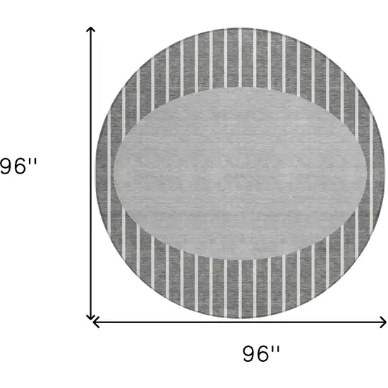 8' Gray And Ivory Round Striped Washable Indoor Outdoor Area Rug Photo 3