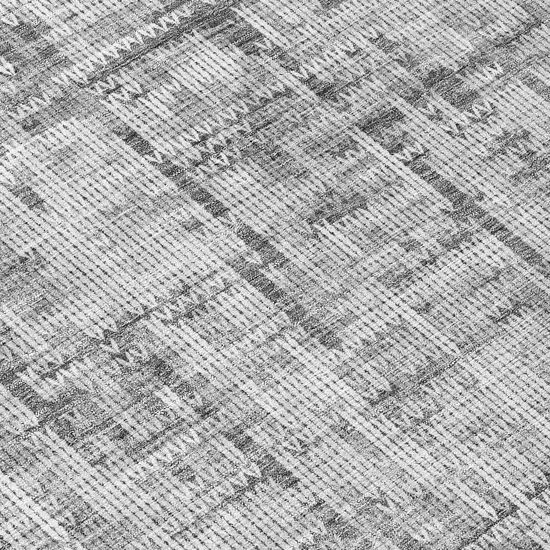 8' Gray And Ivory Round Striped Washable Indoor Outdoor Area Rug Photo 9