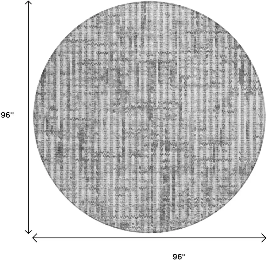 8' Gray And Ivory Round Striped Washable Indoor Outdoor Area Rug Photo 7