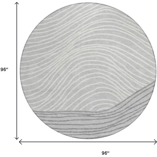 8' Gray And Ivory Round Striped Washable Indoor Outdoor Area Rug Photo 3