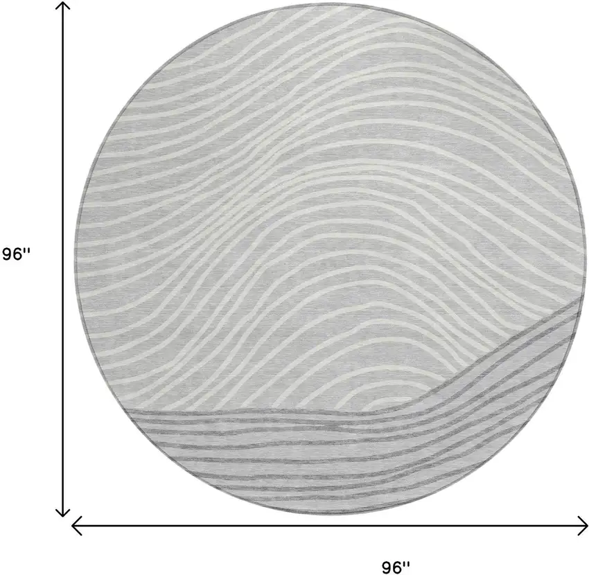 8' Gray And Ivory Round Striped Washable Indoor Outdoor Area Rug Photo 3