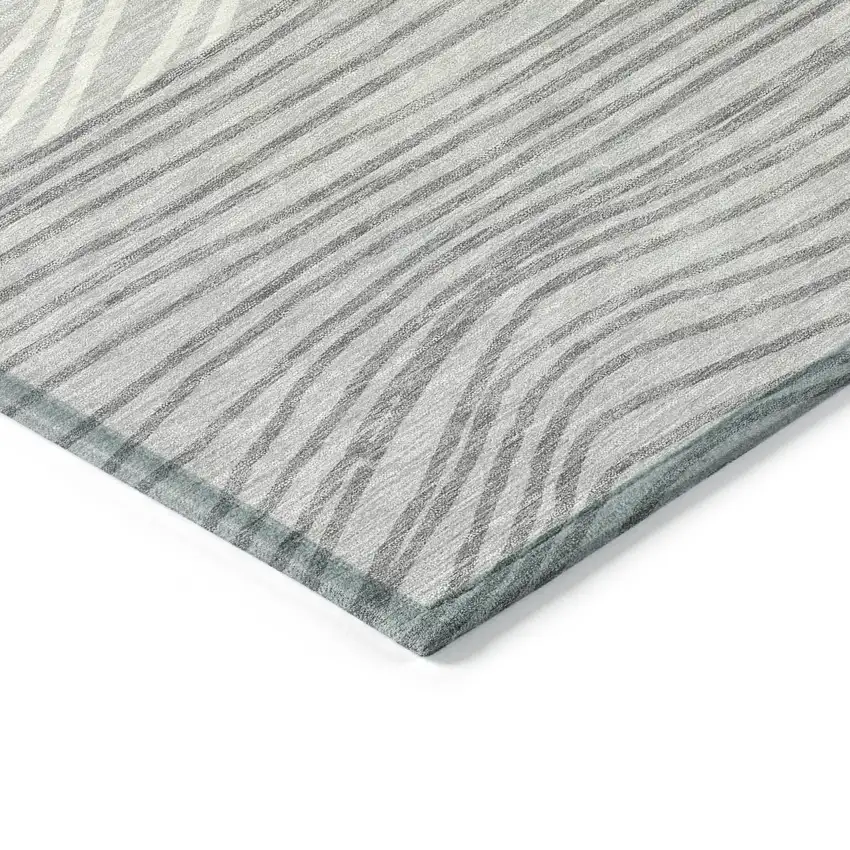 8' Gray And Ivory Round Striped Washable Indoor Outdoor Area Rug Photo 6