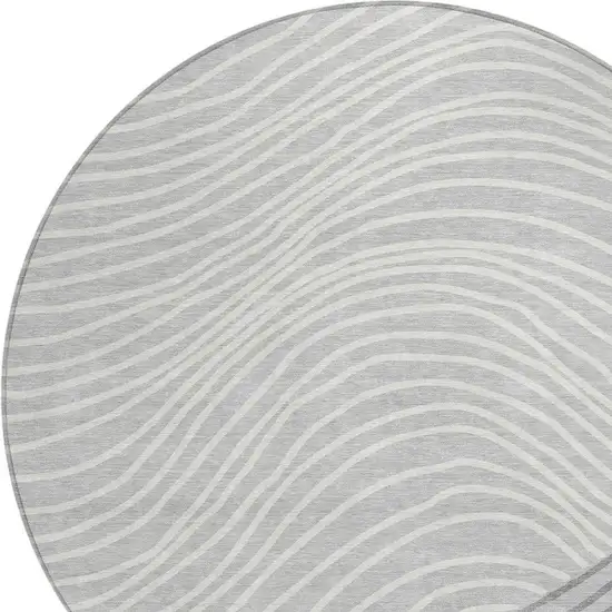 8' Gray And Ivory Round Striped Washable Indoor Outdoor Area Rug Photo 7