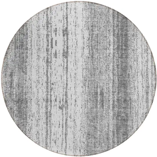 8' Gray And Ivory Round Striped Washable Indoor Outdoor Area Rug Photo 2