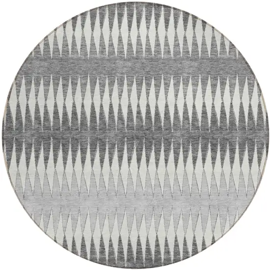 8' Gray And Ivory Round Striped Washable Indoor Outdoor Area Rug Photo 2