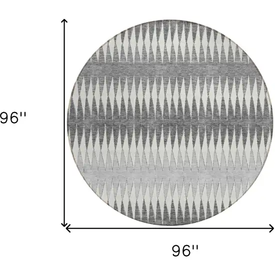 8' Gray And Ivory Round Striped Washable Indoor Outdoor Area Rug Photo 3