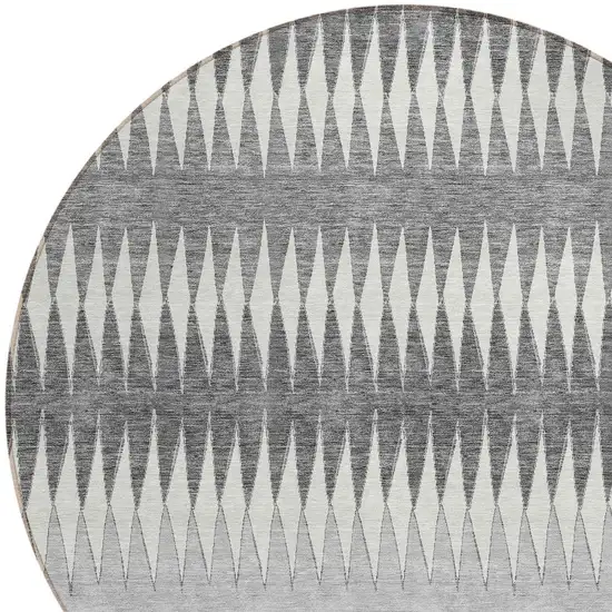 8' Gray And Ivory Round Striped Washable Indoor Outdoor Area Rug Photo 4