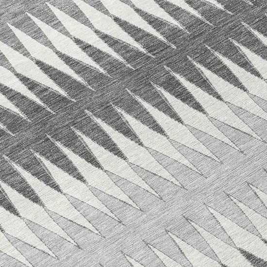 8' Gray And Ivory Round Striped Washable Indoor Outdoor Area Rug Photo 8