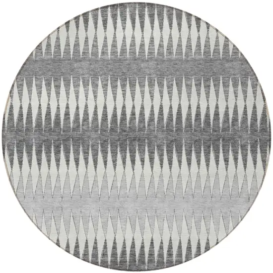 8' Gray And Ivory Round Striped Washable Indoor Outdoor Area Rug Photo 5