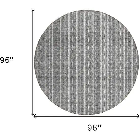 8' Gray And Ivory Round Striped Washable Indoor Outdoor Area Rug Photo 3