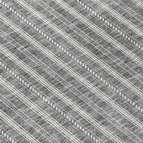 8' Gray And Ivory Round Striped Washable Indoor Outdoor Area Rug Photo 8