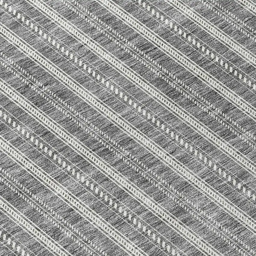 8' Gray And Ivory Round Striped Washable Indoor Outdoor Area Rug Photo 8