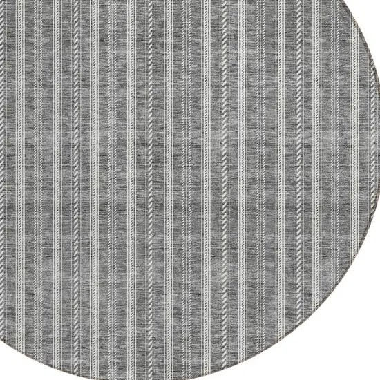8' Gray And Ivory Round Striped Washable Indoor Outdoor Area Rug Photo 5
