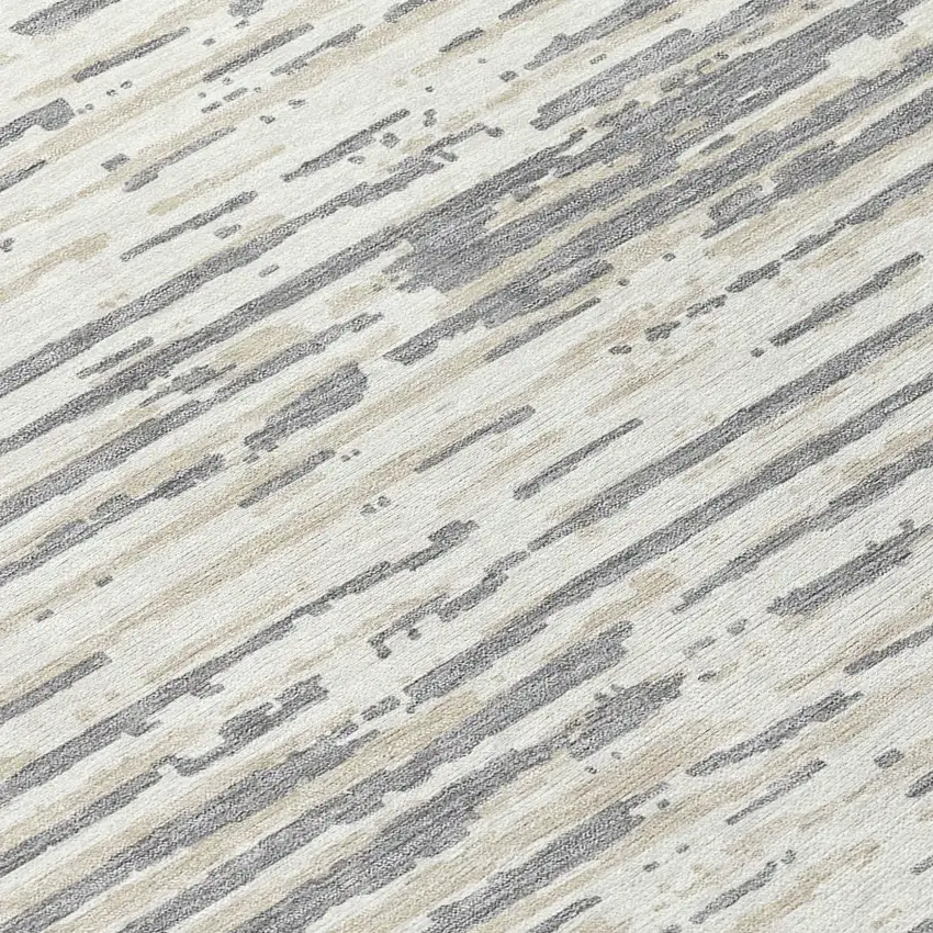 8' Gray And Ivory Round Striped Washable Indoor Outdoor Area Rug Photo 8