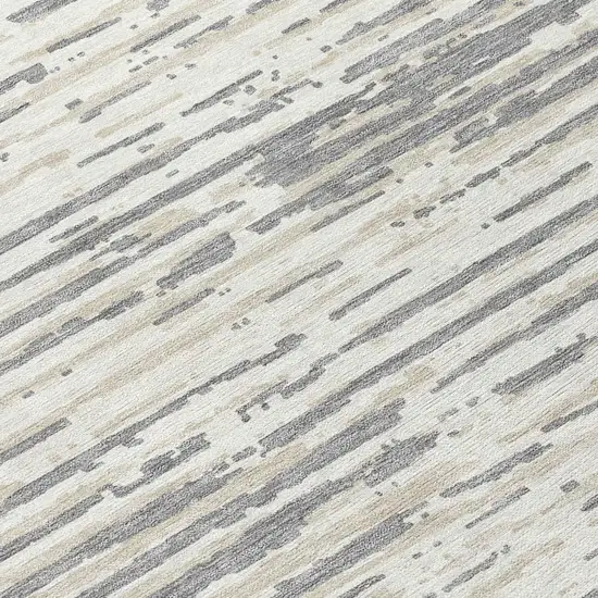 8' Gray And Ivory Round Striped Washable Indoor Outdoor Area Rug Photo 8