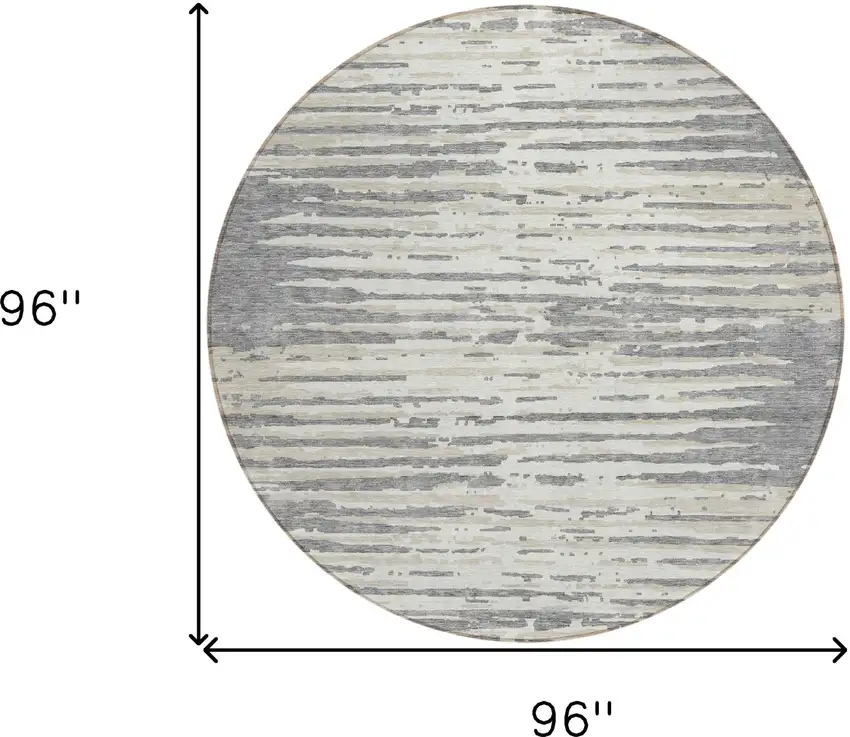 8' Gray And Ivory Round Striped Washable Indoor Outdoor Area Rug Photo 3
