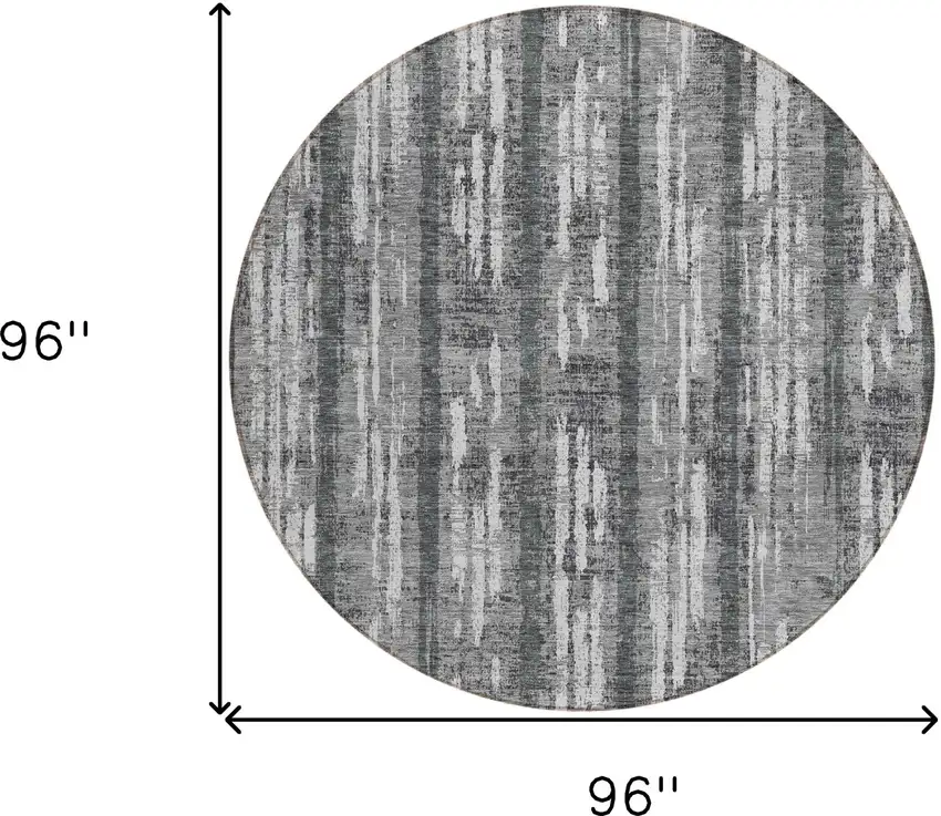 8' Gray And Ivory Round Striped Washable Indoor Outdoor Area Rug Photo 3