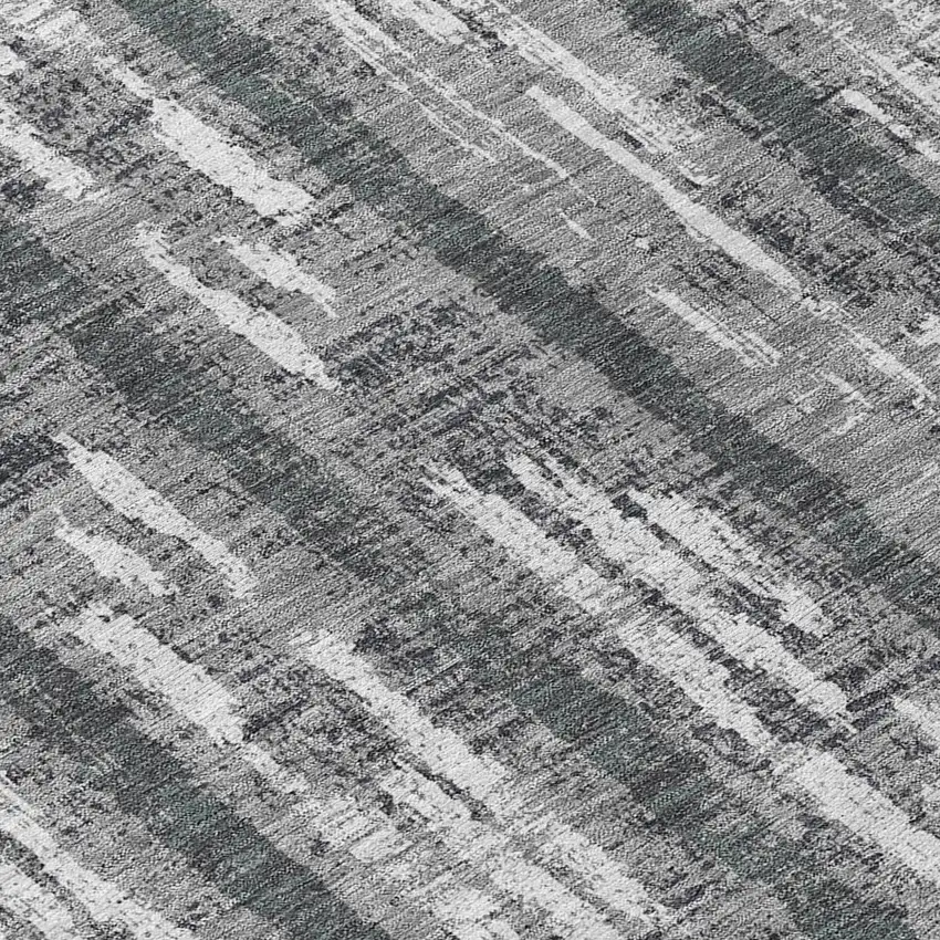 8' Gray And Ivory Round Striped Washable Indoor Outdoor Area Rug Photo 8