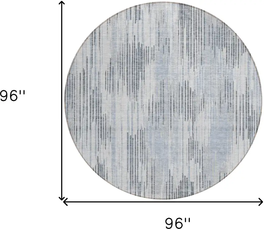 8' Gray And Ivory Round Striped Washable Indoor Outdoor Area Rug Photo 3