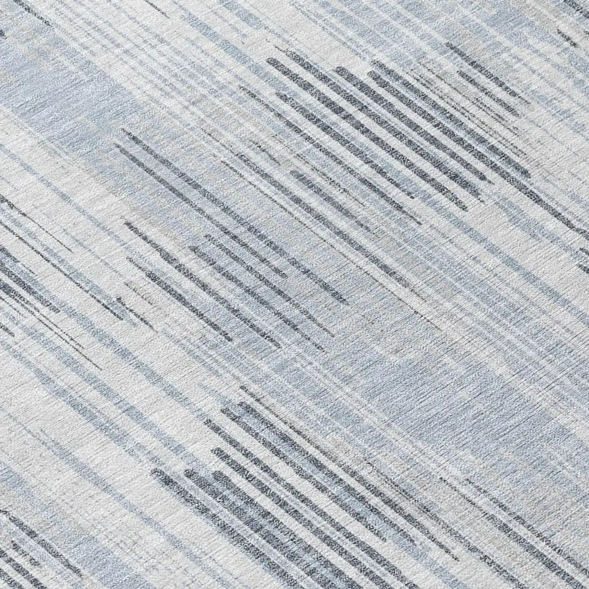 8' Gray And Ivory Round Striped Washable Indoor Outdoor Area Rug Photo 8