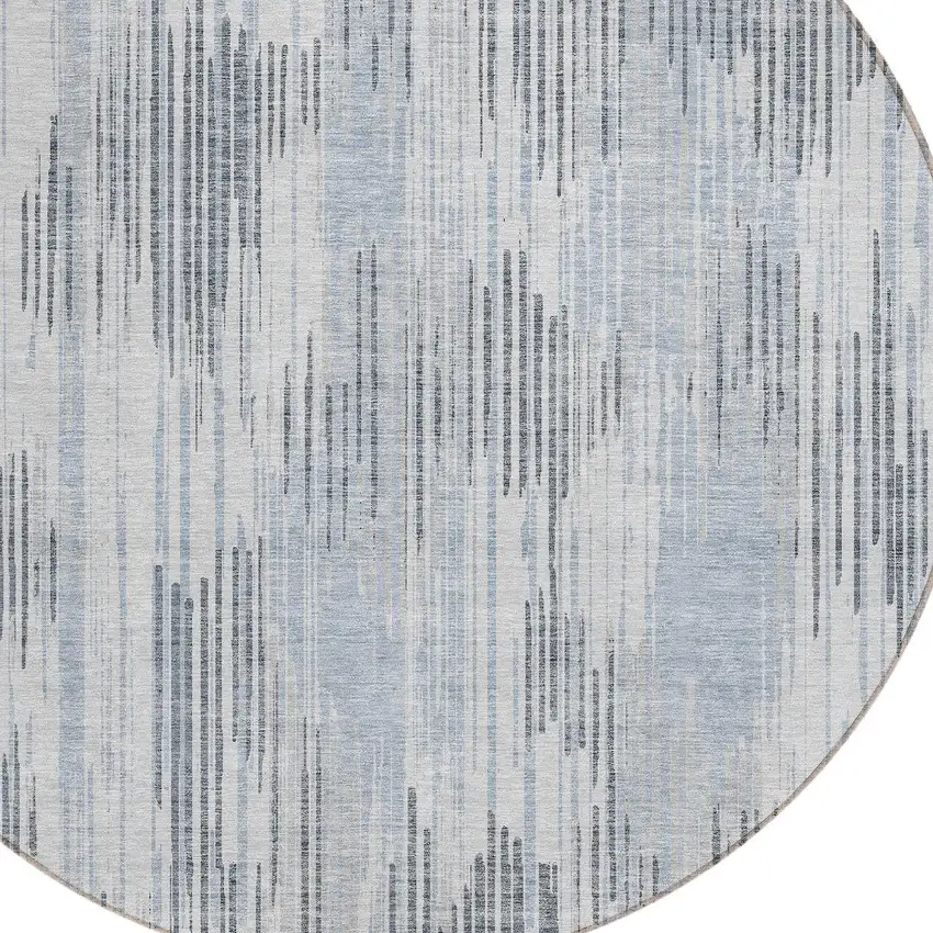 8' Gray And Ivory Round Striped Washable Indoor Outdoor Area Rug Photo 4